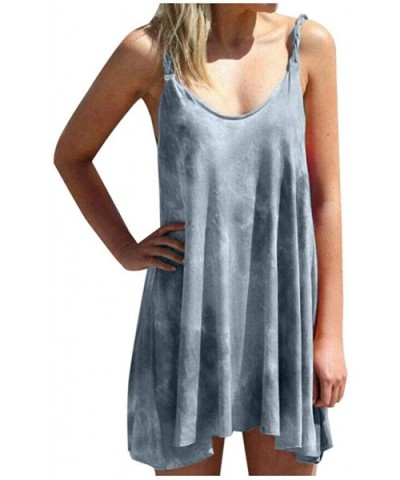 Women's Sleeveless Tie Dye Tunic Tops Casual Swing T Shirt Dress Beach Cover up Tank Dress - Gray - CO190OR98X8 $25.92 Nightg...