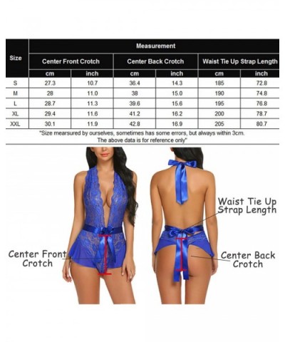 Women Lingerie Lace Halter Teddy Bodysuit Deep Plunge Babydoll Nightwear - Blue - C61992TE2HH $27.83 Baby Dolls & Chemises