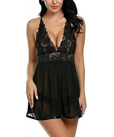 Womens Chemise Lingerie Women Babydoll Lingerie Lace Chemise Halter Nightwear Teddy Dress - Black - C9197D42SQM $21.25 Baby D...