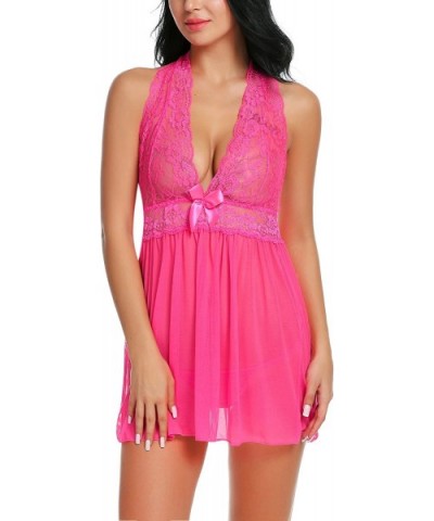 Women Lace Nightie Chemise Lingerie Sexy Babbydoll Halter Sleepwear (XX-Large Rose Red) - CM18GE9RYME $30.98 Baby Dolls & Che...