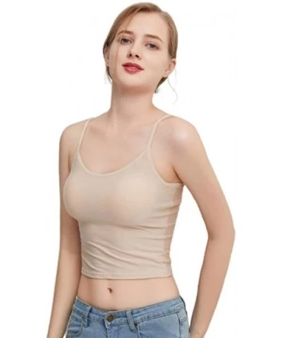 Casual Summer Women Short Cropped Tank Top - Spaghetti Strap Camisole Vest - Padded Slim Sport Bra Vest - Coffee - CT19740L2U...