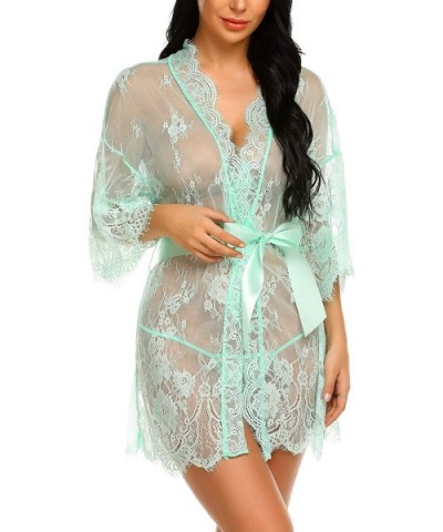 Women's Lace Kimono Robe Babydoll Lingerie Mesh Nightgown S-4XL - Green - CJ18HOEY2DW $28.53 Baby Dolls & Chemises