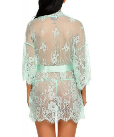 Women's Lace Kimono Robe Babydoll Lingerie Mesh Nightgown S-4XL - Green - CJ18HOEY2DW $28.53 Baby Dolls & Chemises