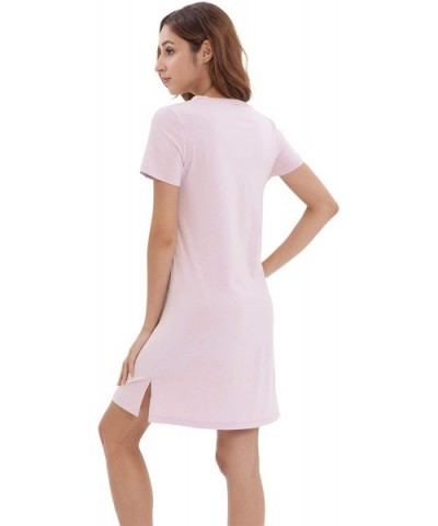 Women's Bamboo Cotton Nightgown V Neck Short Sleeve Nightshirt - Pink - CL18T6SOYRA $23.15 Nightgowns & Sleepshirts