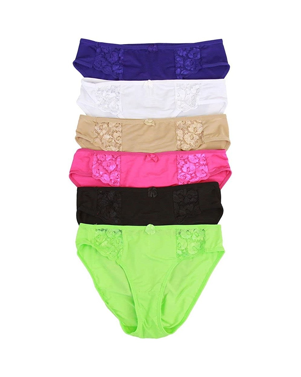 Women's Pack of 6 Bikini Panty - Front Lace Accent - CB121NT74RF $32.54 Panties