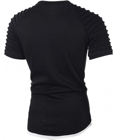 Plain Tees for Men- Workout Muscle Pleated Sleeve Longline T-Shirts Summer Sport Stylish Short Sleeve O-Neck Tops - Black - C...