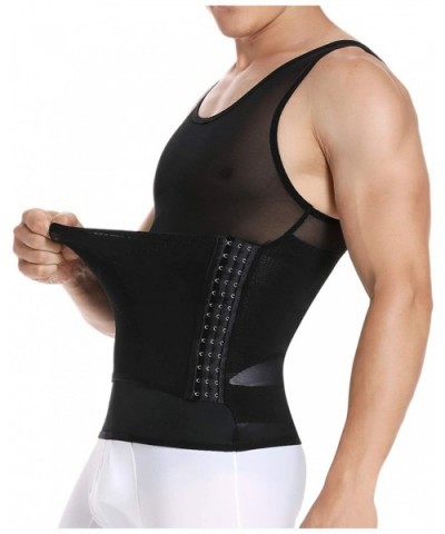 Men Body Shaper Slimming Vest Compression Shirts Tummy Control Tank Top Belly Slimmer Underwear - 2 Black Vest With Belt - C3...