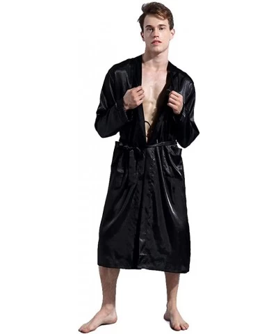 Thin Robe for Men-Tigivemen Terry Cloth Kimono Bathrobe-Silk Lightweight Soft Long Sleeves House Coat Pajama Set - Black - CC...