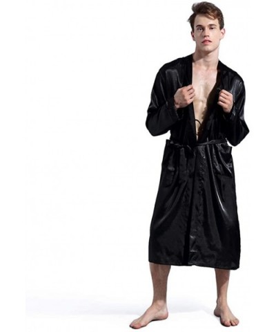 Thin Robe for Men-Tigivemen Terry Cloth Kimono Bathrobe-Silk Lightweight Soft Long Sleeves House Coat Pajama Set - Black - CC...