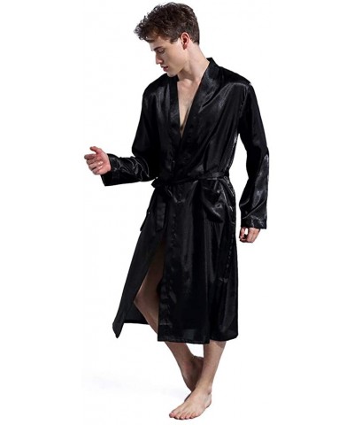 Thin Robe for Men-Tigivemen Terry Cloth Kimono Bathrobe-Silk Lightweight Soft Long Sleeves House Coat Pajama Set - Black - CC...