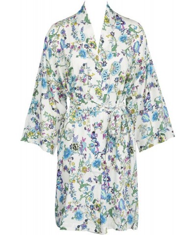 Women's Ultra Soft Floral Robe - Style 7 Ivory With Blue - C0183950QZW $54.17 Robes