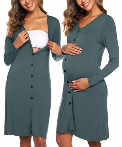 Womens Nursing Nightgown Maternity Sleepwear Dress Labor Delivery Hospital Gown Soft Pajama Dresses Loungewear - Long Sleeve-...