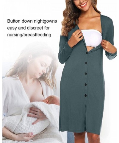 Womens Nursing Nightgown Maternity Sleepwear Dress Labor Delivery Hospital Gown Soft Pajama Dresses Loungewear - Long Sleeve-...