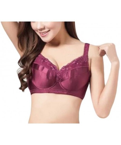 Women Push-up Lace Trim Full Cup Padded Underwire Bra - Wine Red - C618XZEEE92 $39.09 Bras