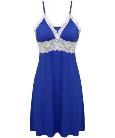 Sleepwear Womens Chemise Nightgown Full Slip Lace Lounge Dress - Viscose-blue - C9124TYZO8R $36.79 Baby Dolls & Chemises