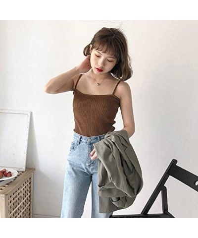 Knitting Camisole White Crop top Sexy Girl Adjustable Fashion cami Short Model - Coffee - C419COSU0E0 $22.53 Camisoles & Tanks