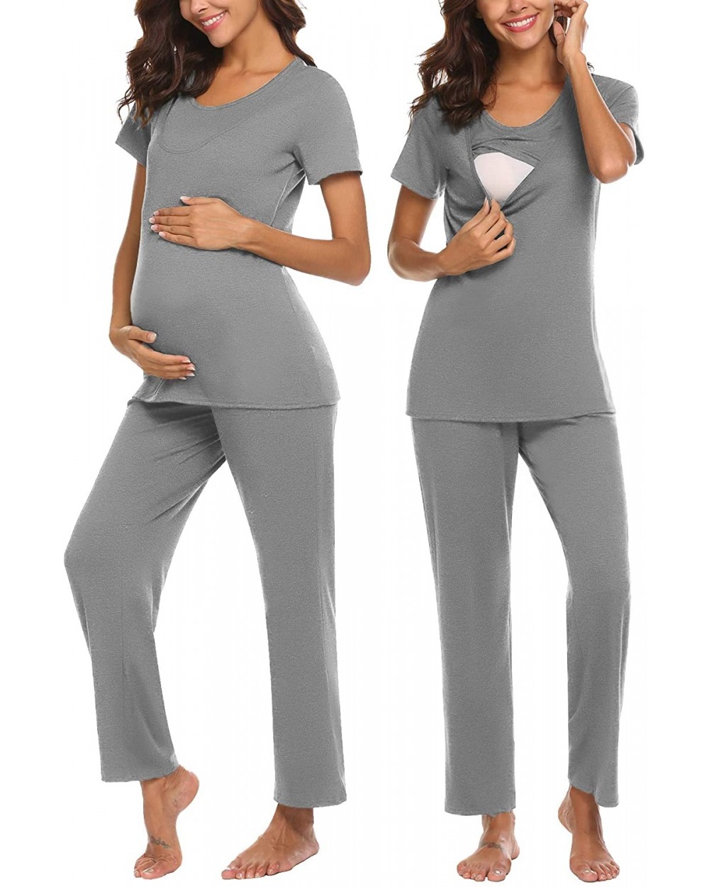 Cotton Nursing/Labor/Delivery Maternity Pajamas Set for Hospital Home Basic Nursing Shirts Pregnancy Pants Grey - CG18EL09HHG...