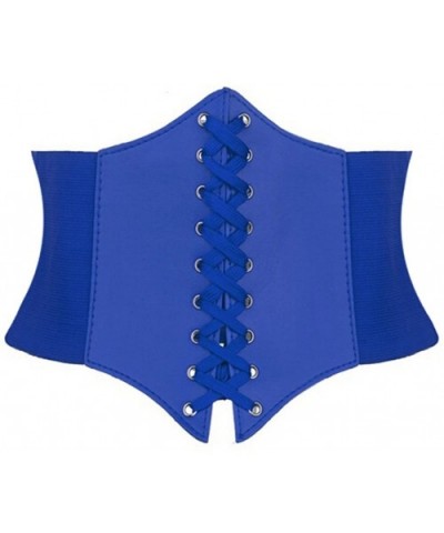 Womens Faux Leather Steampunk Sexy Underbust Corset Belt Bustier - Royal Blue - CC1269U3BKR $18.22 Bustiers & Corsets