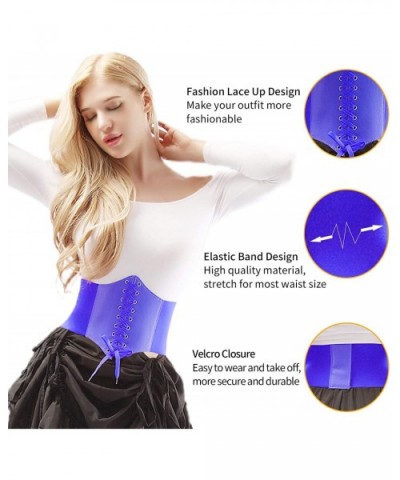 Womens Faux Leather Steampunk Sexy Underbust Corset Belt Bustier - Royal Blue - CC1269U3BKR $18.22 Bustiers & Corsets