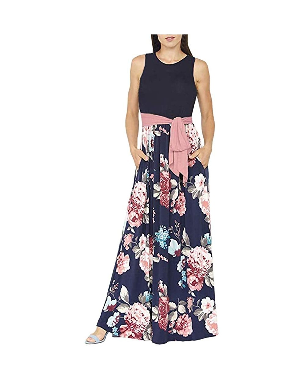 Women's Casual Loose Short Sleeve Floral Maxi Dresses with Pockets - Pink a - C918T0LZTWY $30.30 Baby Dolls & Chemises