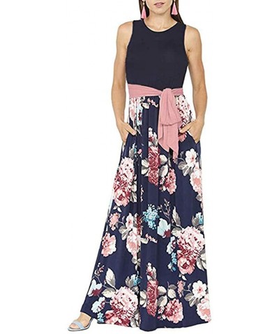 Women's Casual Loose Short Sleeve Floral Maxi Dresses with Pockets - Pink a - C918T0LZTWY $30.30 Baby Dolls & Chemises