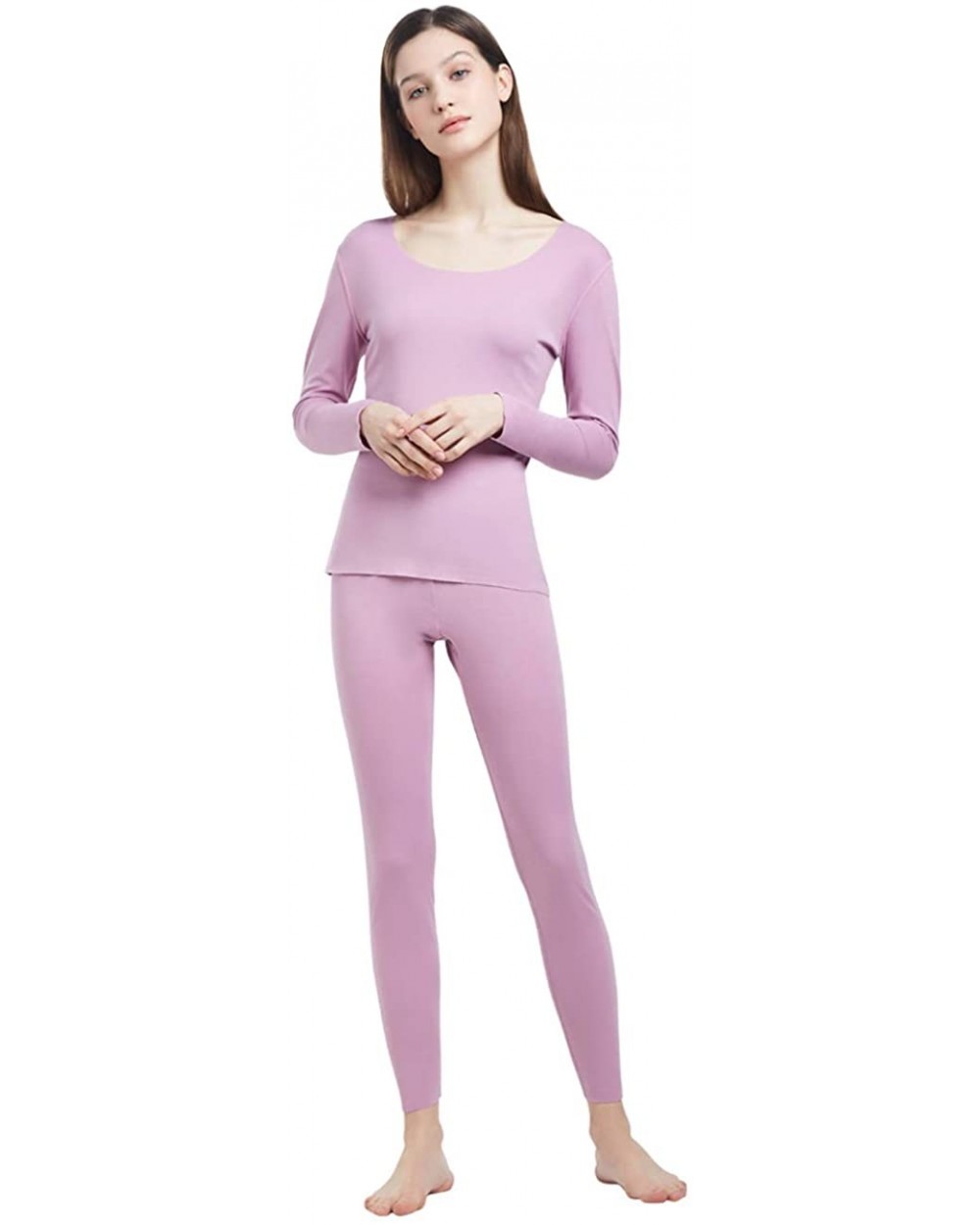 Women's Cotton Lace Crew Neck Thermal Underwear Set Lightweight Long Johns for Women - Seamless Pink - CC18YYWMWZR $15.94 The...