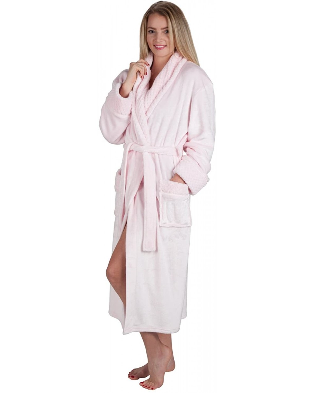 Women's 48" Spa Style Full Length Robe with Velvet Collar & Cuffs (Small- Pink Mist) - CM17YKHKZW4 $39.08 Robes