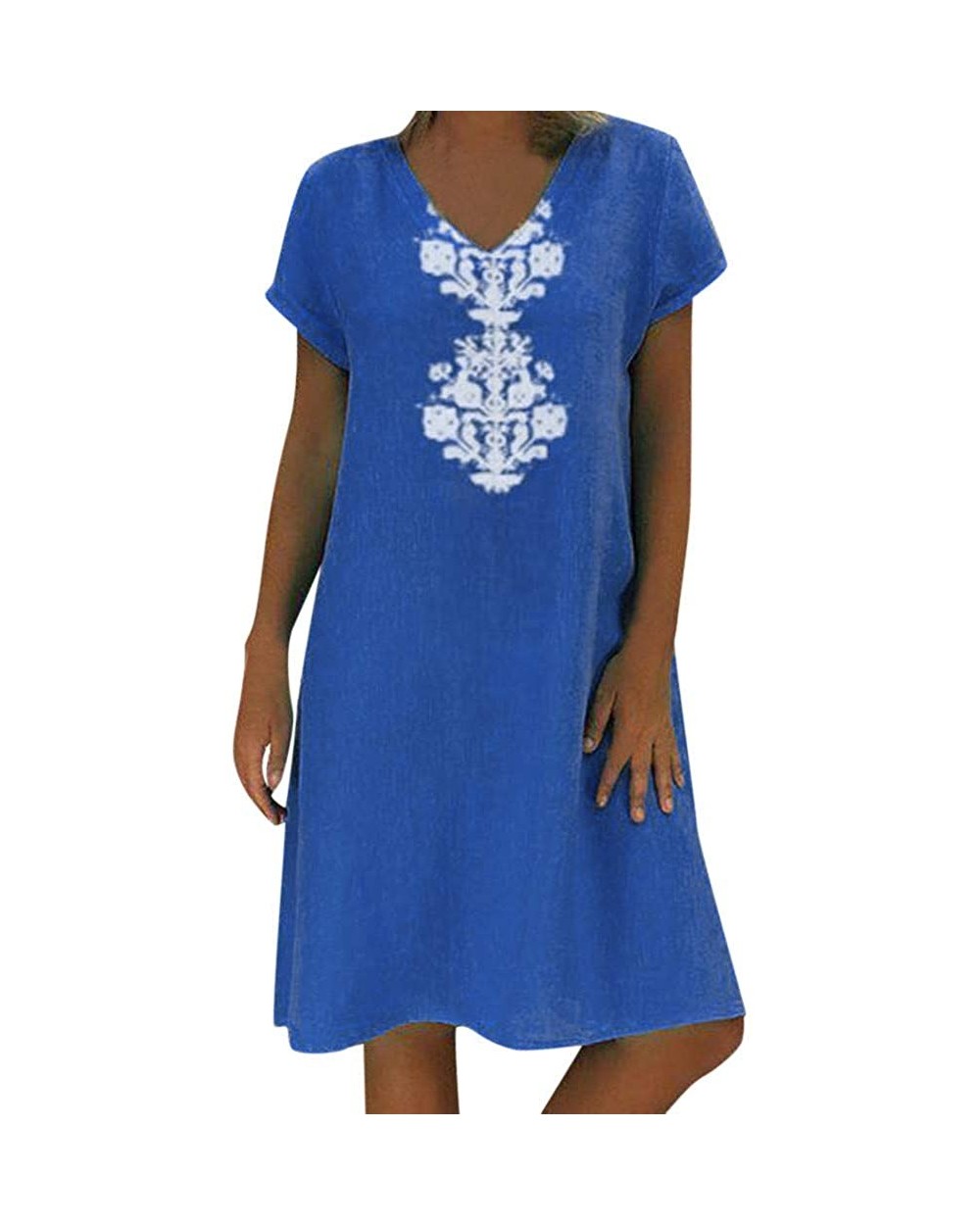 T-Shirt Dresses Women Summer Style Feminino Vestido Cotton Casual Plus Size Dresses - Blue - CM18SEZC4QL $27.65 Thermal Under...