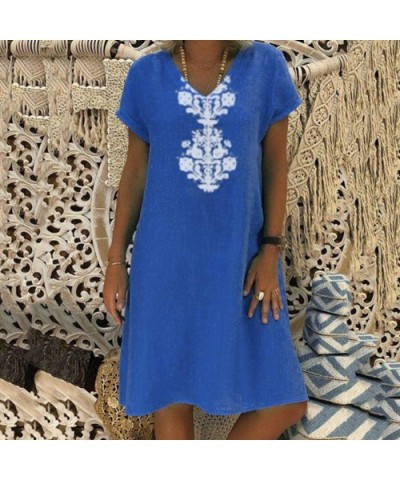 T-Shirt Dresses Women Summer Style Feminino Vestido Cotton Casual Plus Size Dresses - Blue - CM18SEZC4QL $27.65 Thermal Under...