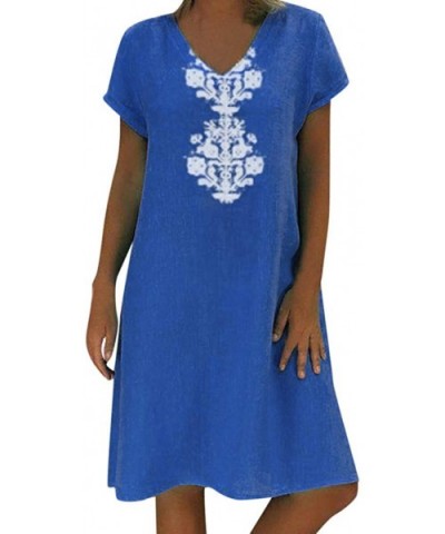 T-Shirt Dresses Women Summer Style Feminino Vestido Cotton Casual Plus Size Dresses - Blue - CM18SEZC4QL $27.65 Thermal Under...