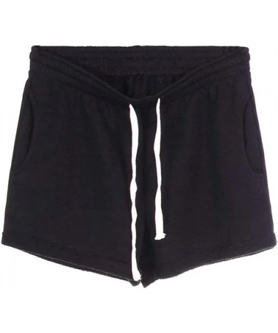 Women's Drawstring Elastic Waist Cotton Linen Loose Casual Yoga Lounge Pajama Shorts with Pocket - Black - C819970N2KE $25.88...