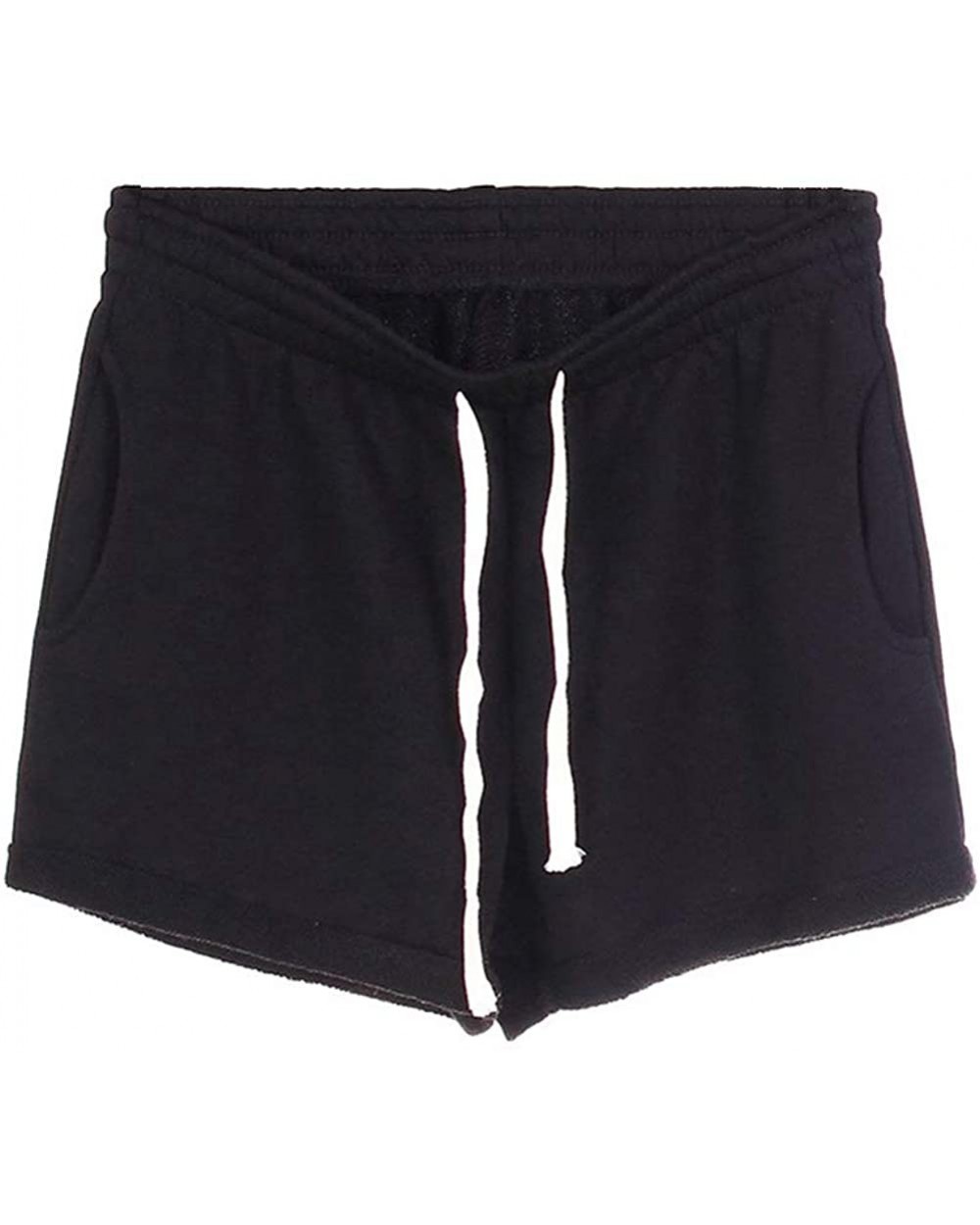 Women's Drawstring Elastic Waist Cotton Linen Loose Casual Yoga Lounge Pajama Shorts with Pocket - Black - C819970N2KE $25.88...