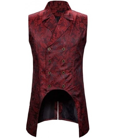 Mens Gothic Steampunk Double Breasted Jacquard Brocade Vest Waistcoat Sleeveless Tailcoat - Red - CN193M3LYRI $43.78 Thermal ...