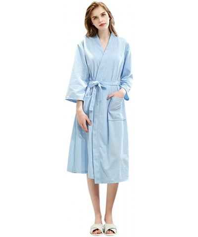 Evening Comfy Womens Tempting Solid Pocket Waistband Bathrobe Gown Pajamas Long Sleepwear - Sky Blue - CZ18AT0K67N $39.12 Robes