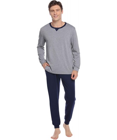 Men's Long Sleeve Pajama Set Cotton Round Neck Sleepwear Lounge Set - Grey - CU18Y3XE2TU $29.61 Sleep Sets