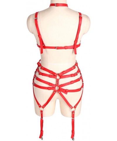 Full body harness bra Leather lingerie cage set Leg garter belt Chest strap Punk Dance Photography Rock - Red - CW19CAIQE3X $...