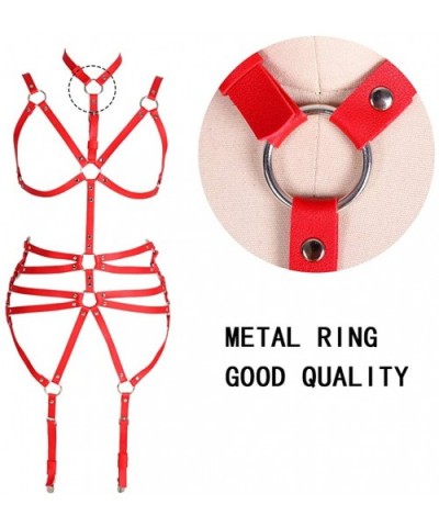 Full body harness bra Leather lingerie cage set Leg garter belt Chest strap Punk Dance Photography Rock - Red - CW19CAIQE3X $...