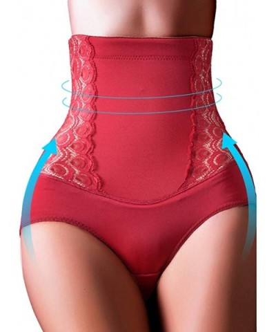 Women Underwear High Waist Shaping Beauty of Embroidery Lace Underpants Corset - Red - CG194E4CRRM $21.50 Garters & Garter Belts