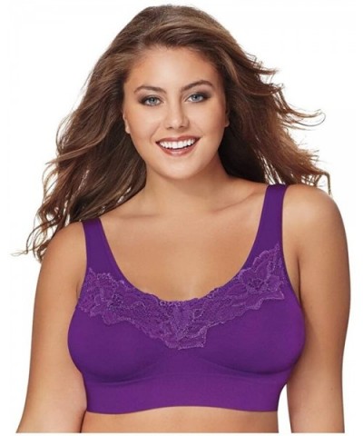 2-Pack Pure Comfort Lace Full-Figure Wire-Free Bras 1271 (4X-Large Violet Splendor) - C518W7MT6CZ $45.61 Bras