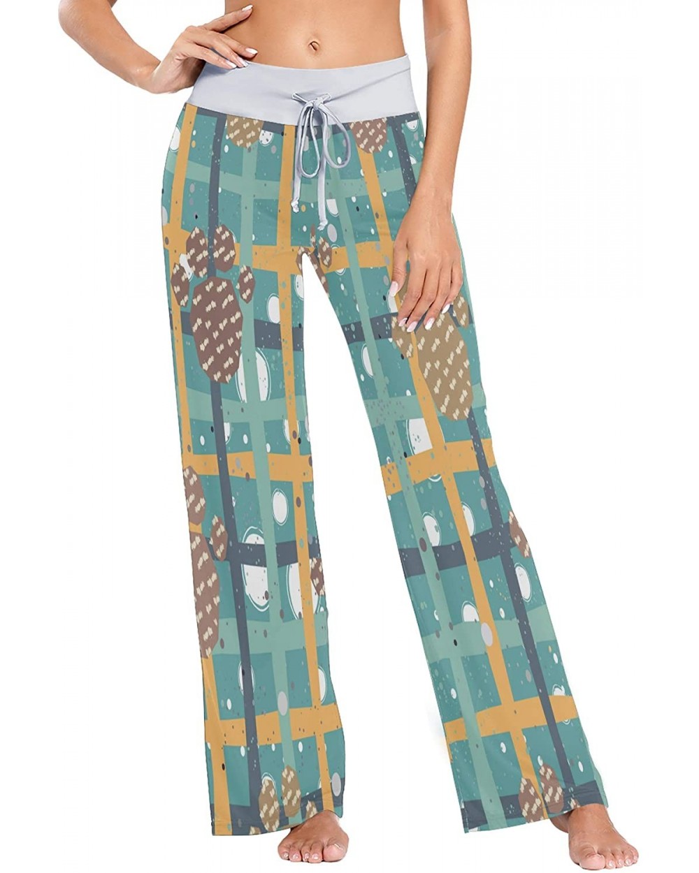 Women Pajama Pants Brown Dog Paws Comfy Stretch Drawstring Long Wide Leg Lounge Pants - Multicolor - CI19CMC30O0 $34.92 Bottoms