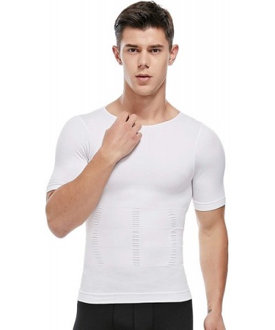 Men Compression Seamless Slimming Vest Waist Trainer Tank Top Control Tummy Hide Gynecomastia Man Chest Fat Shirt - White (Sh...