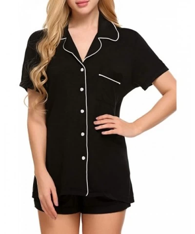 Pajamas Set Short Sleeve Sleepwear Womens Button Down Nightwear Soft Pj Lounge Sets XS-XXL - Black - CR17AAX8E3Z $54.45 Sets