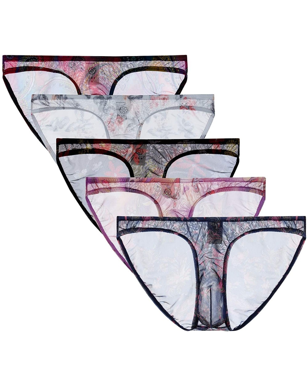 Mens Sexy Underwear Breathable Sexy Mesh See Through Bikini Briefs - 5-pack - CU198DHA7YA $31.89 G-Strings & Thongs