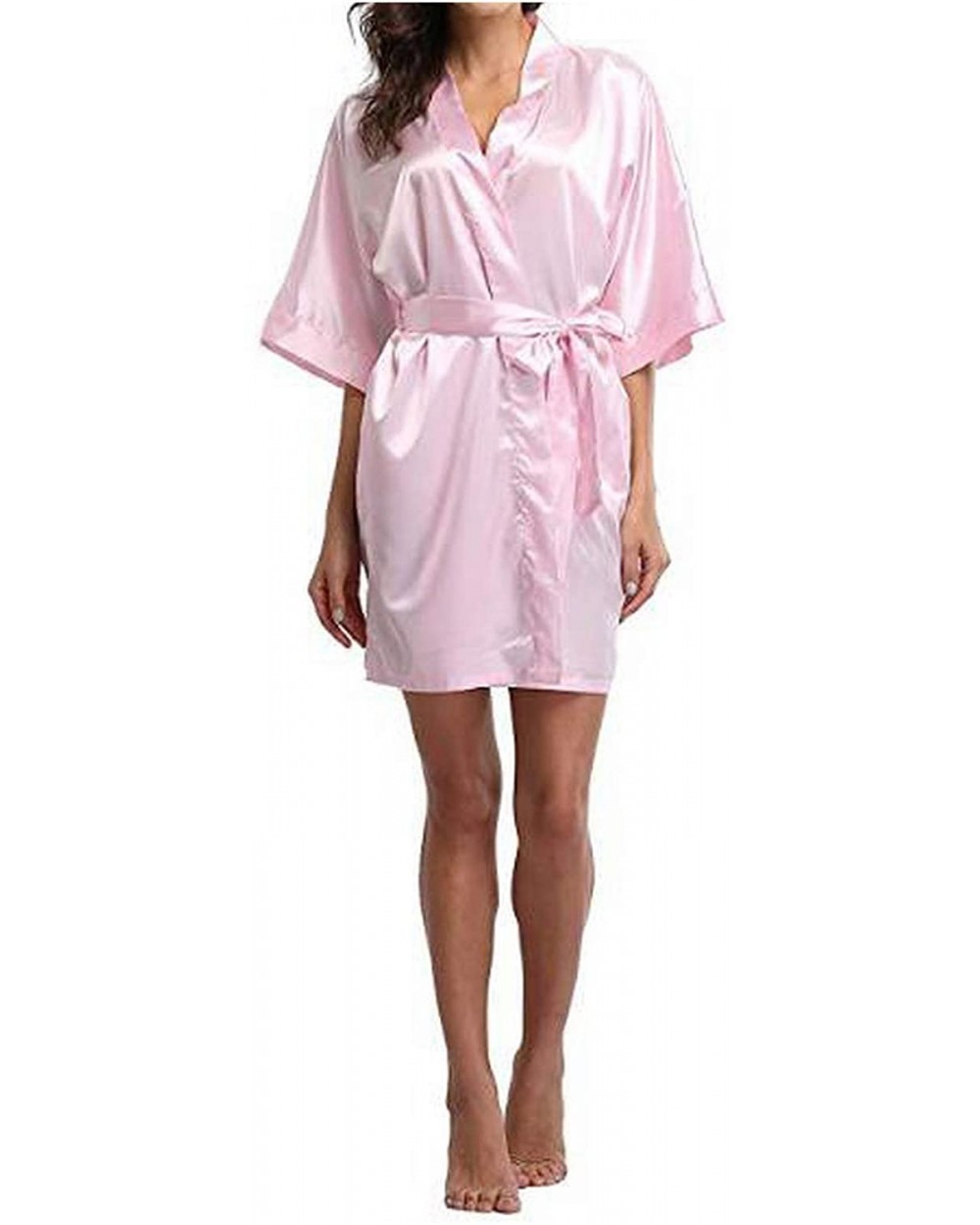 Women's Satin Wedding Kimono Bride Robe Sleepwear Bridesmaid Pajamas Bathrobe Nightgown Dressing Gown - Pink - CA194S74XR8 $4...