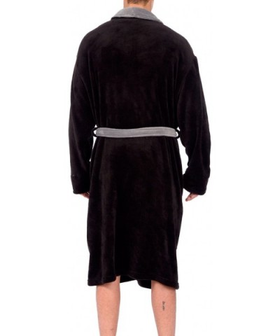 Men's Soft Lightweight Plush Micro Fleece Bathrobe with Front Pockets - Black/Grey Trim - CP11V1GLE6D $54.87 Robes