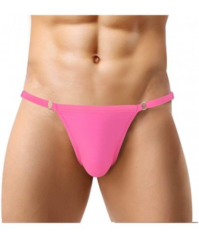 Men's Soft Silk Solid Color Low Rise Bikini Briefs Adjustable Waistband Bugle Pouch G-String Thong - Pink - C018R2M50N8 $23.5...