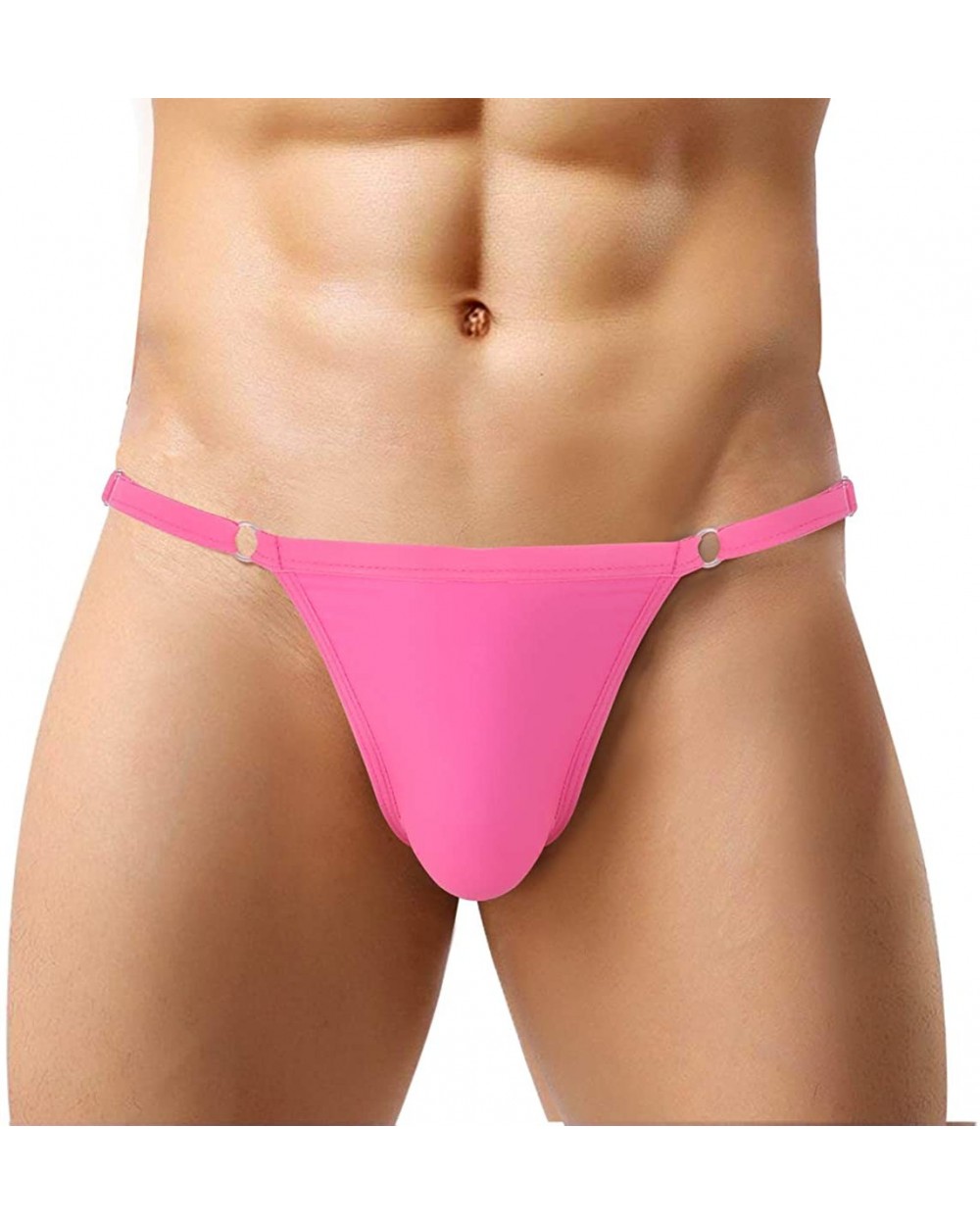 Men's Soft Silk Solid Color Low Rise Bikini Briefs Adjustable Waistband Bugle Pouch G-String Thong - Pink - C018R2M50N8 $23.5...