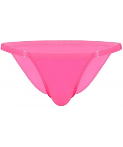 Men's Soft Silk Solid Color Low Rise Bikini Briefs Adjustable Waistband Bugle Pouch G-String Thong - Pink - C018R2M50N8 $23.5...