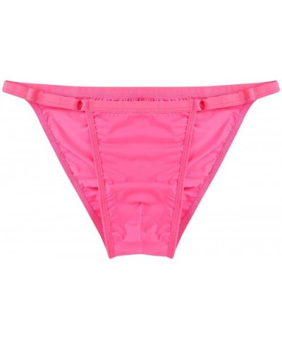 Men's Soft Silk Solid Color Low Rise Bikini Briefs Adjustable Waistband Bugle Pouch G-String Thong - Pink - C018R2M50N8 $23.5...