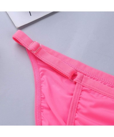 Men's Soft Silk Solid Color Low Rise Bikini Briefs Adjustable Waistband Bugle Pouch G-String Thong - Pink - C018R2M50N8 $23.5...